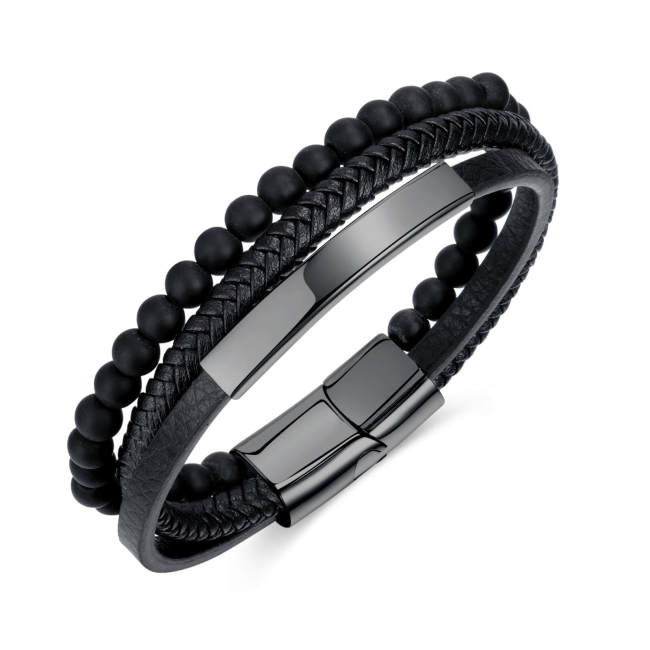 Wholesale Stainless Steel Classic Leather & Beads Bracelet
