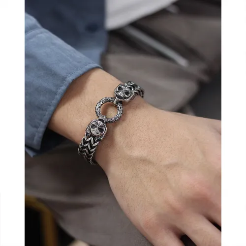 Wholesale Stainless Steel Double Skull Head Link Franco Bracelet