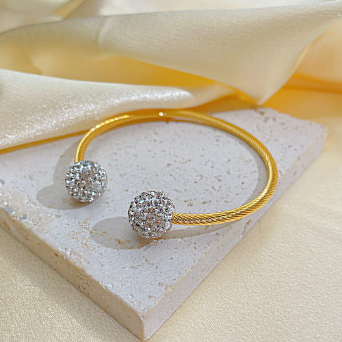 Wholesale Stainless Steel Open Bangle with Shamballa Bead