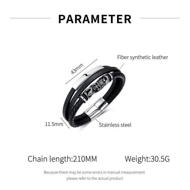 Wholesale Stainless Steel Multi-layer Braided Leather Bracelet