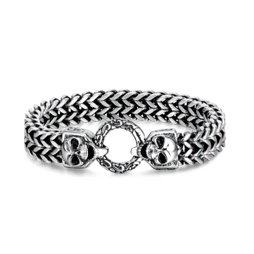 Wholesale Stainless Steel Double Skull Head Link Franco Bracelet
