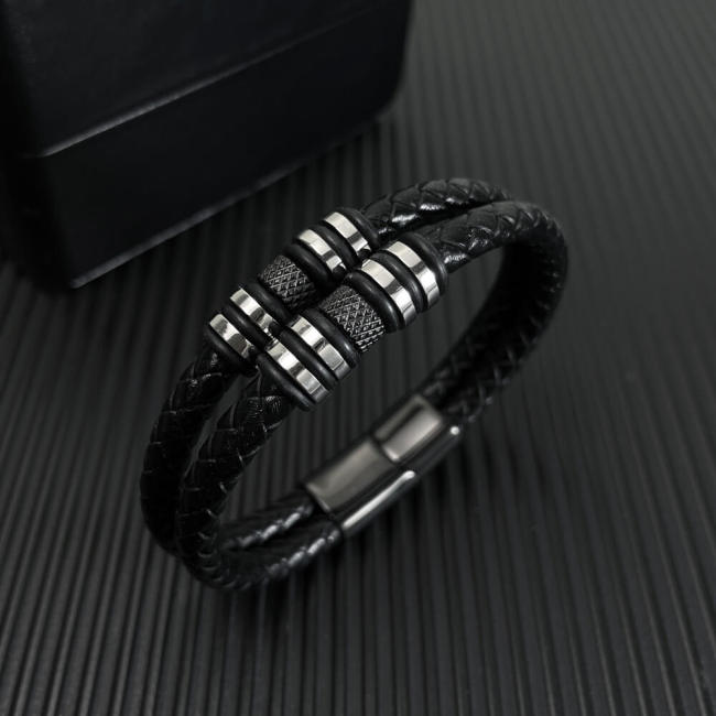 Wholesale Stainless Steel Men's Magnetic Clasp Leather Bracelet