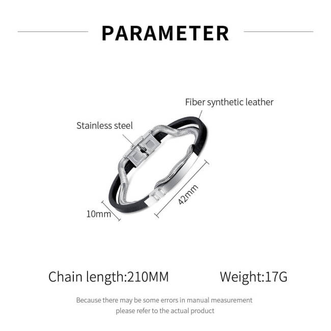 Wholesale Stainless Steel Flat Snake Chain & Leather Bracelet