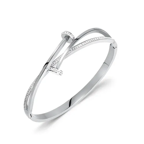 Wholesale Stainless Steel CZ Staggered Bangle