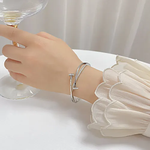 Wholesale Stainless Steel CZ Staggered Bangle
