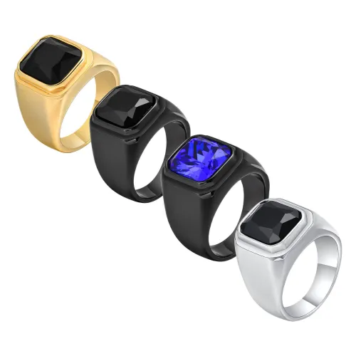 Wholesale Stainless Steel Glass Signet Band Ring
