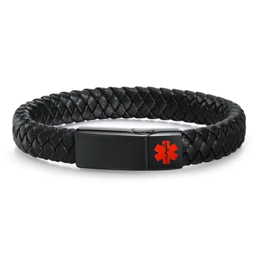 Wholesale Stainless Steel Classic Medical ID Leather Bracelets