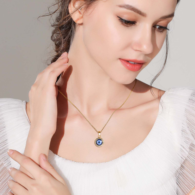 Wholesale Stainless Steel Evil Eye Pendant with CZ