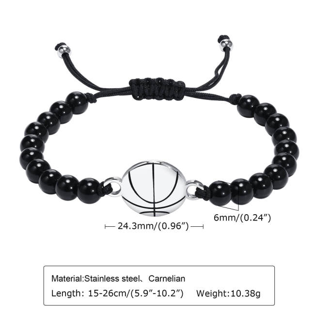 Wholesale Stainless Steel Basketball Agate Beads Bracelet