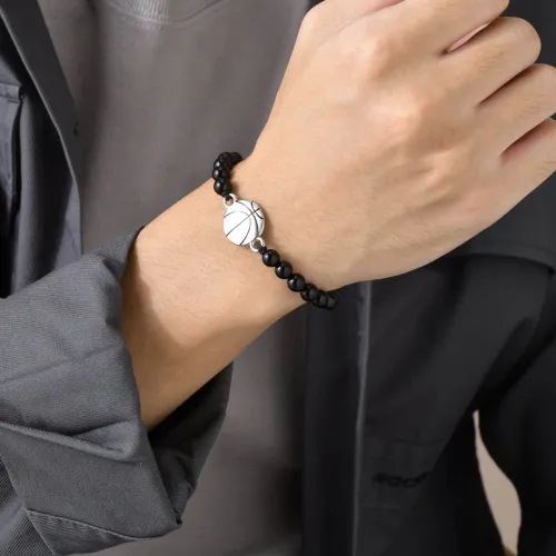 Wholesale Stainless Steel Basketball Agate Beads Bracelet
