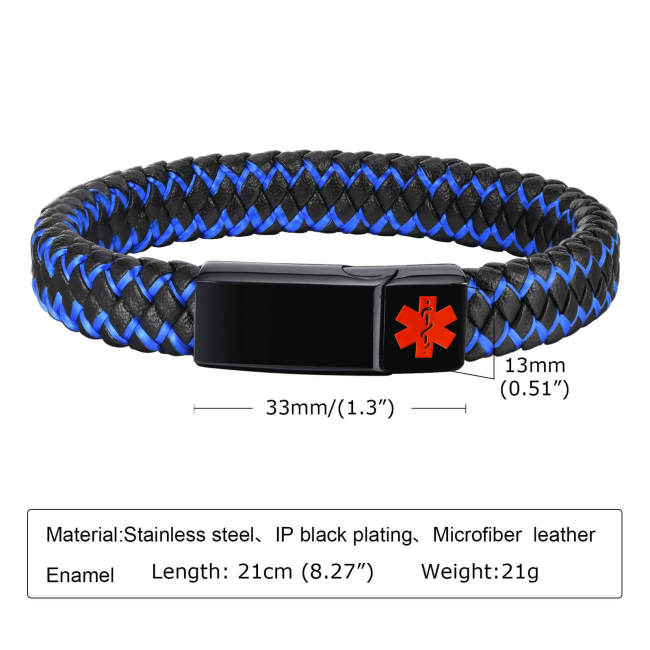 Wholesale Stainless Steel Classic Medical ID Leather Bracelets