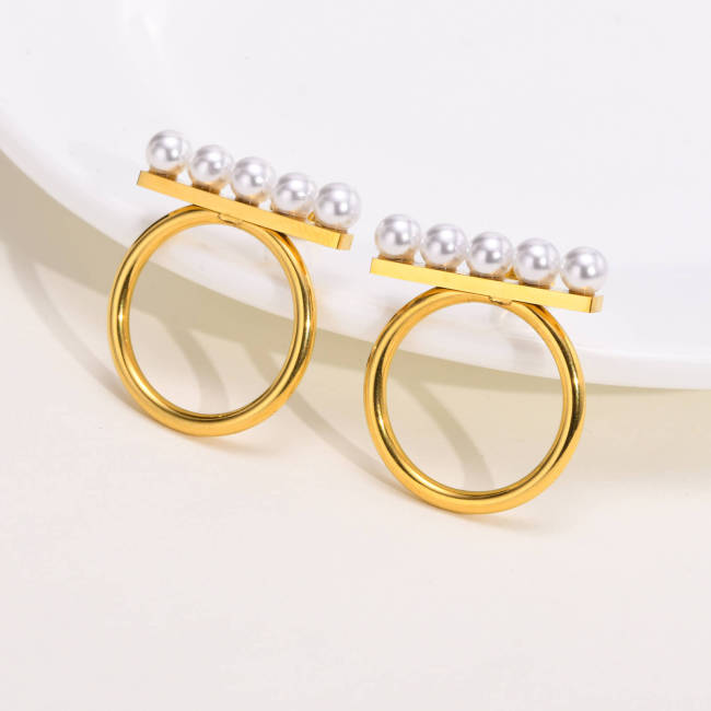 Wholesale Stainless Steel Pearl Circle Stud Earrings