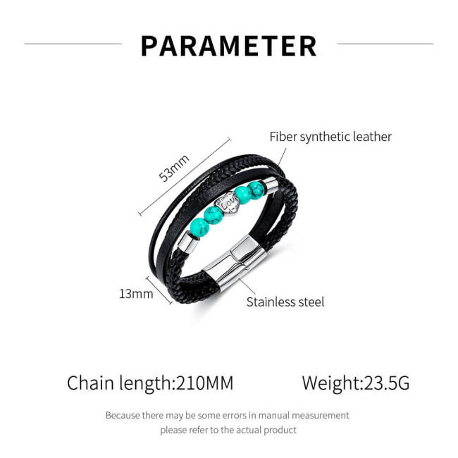 Wholesale Stainless Steel Multi-layer Love Leather Bracelet
