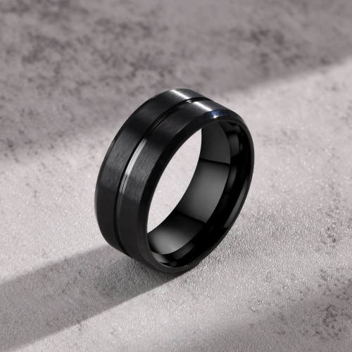 Wholesale Stainless Steel Black Matte Center Groove Wedding Band