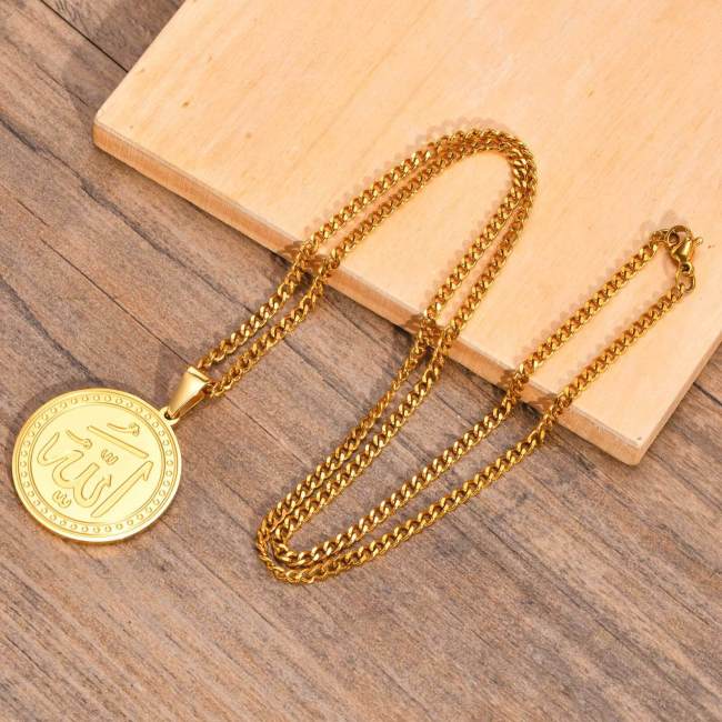 Wholesale Stainless Steel Gold Round Allah Arabic Pendant