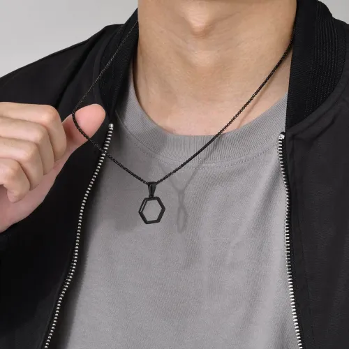 Wholesale Stainless Steel Open Hexagon Pendant Necklaces