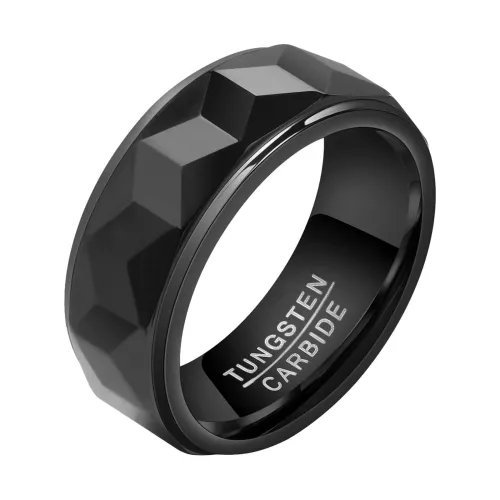 Wholesale Black Tungsten Ring Matte Facet Cut Step Edge