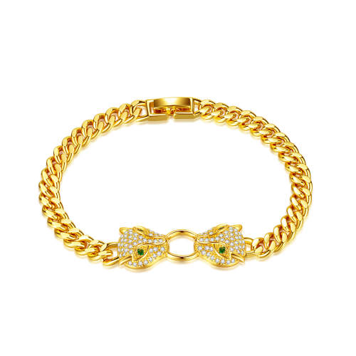 Wholesale Brass Women's Double Leopard Heads Link Bracelet