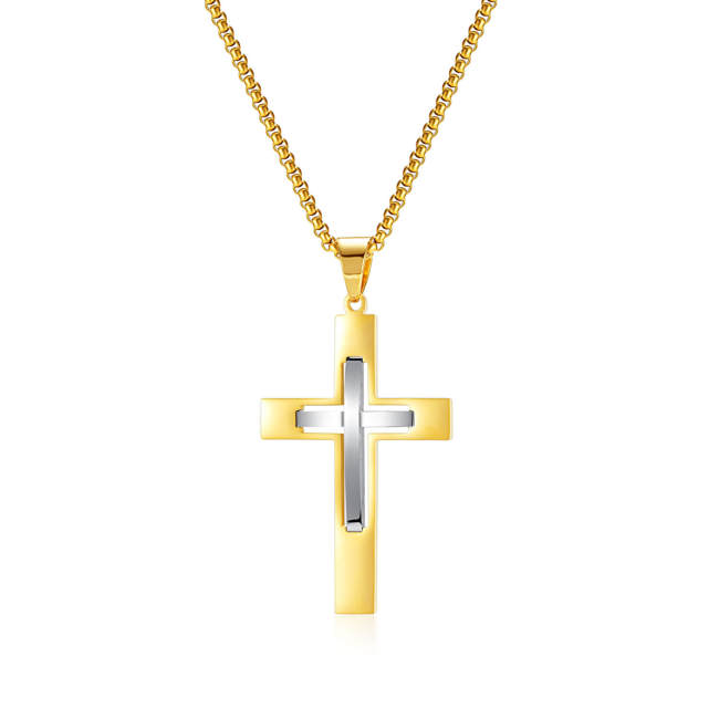 Wholesale Stainless Steel Hollow Double Cross Pendant