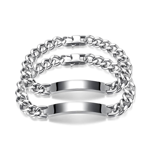 Wholesale Stainless Steel Engraved Cuban Link Chain Couple Bracelet