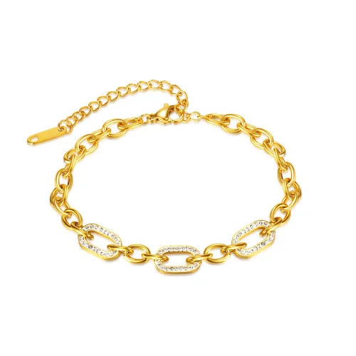 Wholesale Stainless Steel CZ Paperclip Link Chain Bracelet