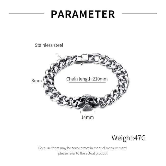 Wholesale Stainless Steel Cuban Chain Bracelet with Skull