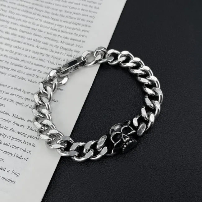 Wholesale Stainless Steel Cuban Chain Bracelet with Skull
