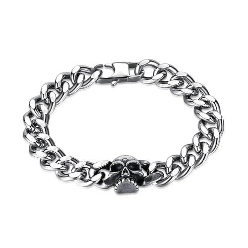 Wholesale Stainless Steel Cuban Chain Bracelet with Skull