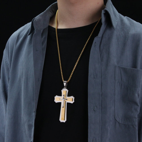 Wholesale Stainless Steel Triple Layer Cross Pendant Necklace