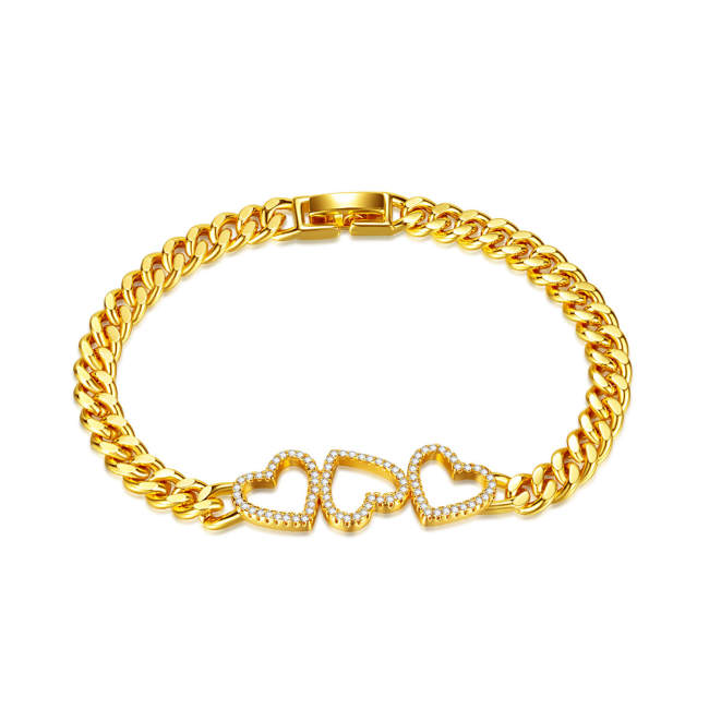 Wholesale Brass Women Heart Cuban Link Bracelet