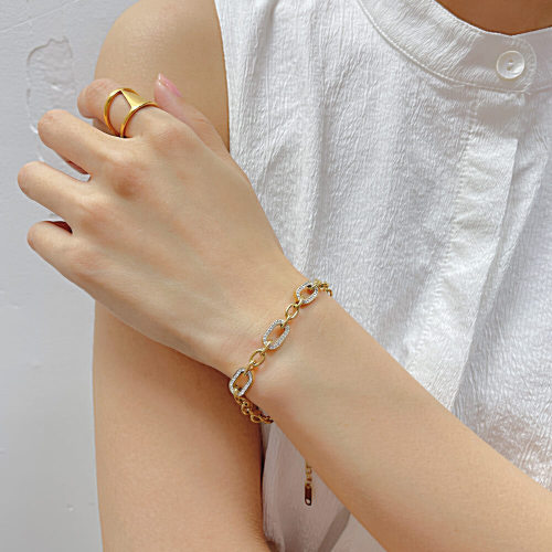 Wholesale Stainless Steel CZ Paperclip Link Chain Bracelet