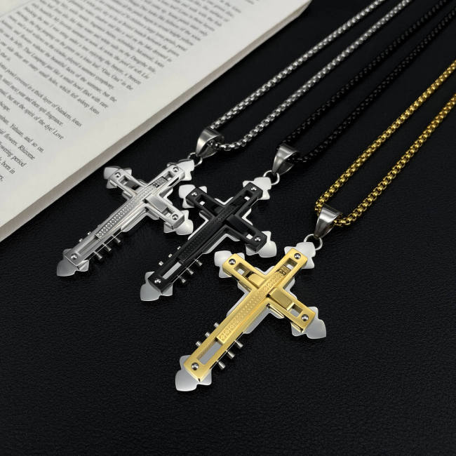 Wholesale Stainless Steel Multi-layer Cross Pendant Necklace