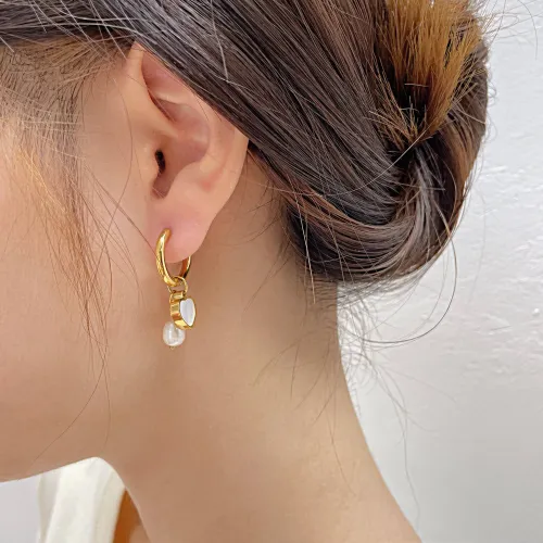 Wholesale Stainless Steel Pearl & Heart Drop Hoop Earrings