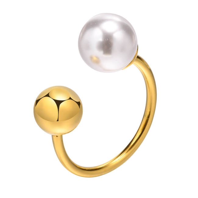 Wholesale Stainless Steel Pearl & Ball Open Ring