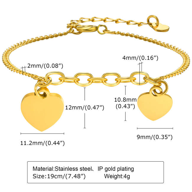 Wholesale Stainless Steel Double Heart Tag Bracelet