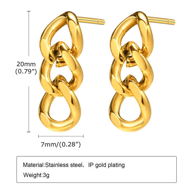 Wholesale Stainless Steel Cuban Link Chain Stud Earrings