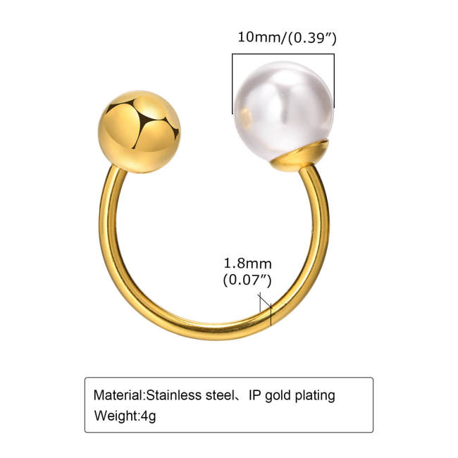 Wholesale Stainless Steel Pearl & Ball Open Ring