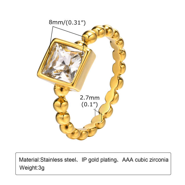 Wholesale Stainless Steel Beaded Stackable Ring with Square CZ