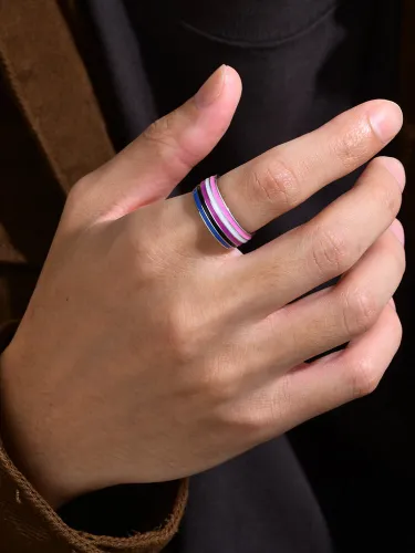 Wholesale Stainless Steel Rainbow Pride Band Ring
