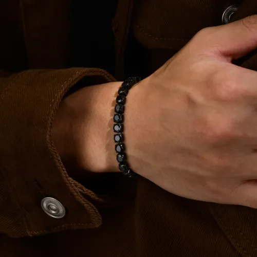 Wholesale Stainless Steel Men's Black Tennis Bracelet