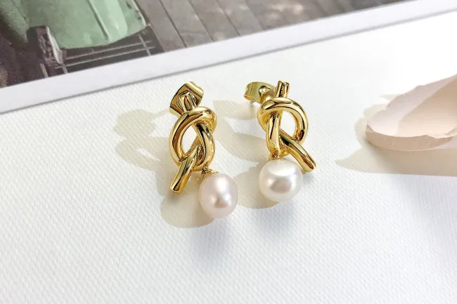 Wholesale Copper & Pearl Infinite Love Stud Earrings
