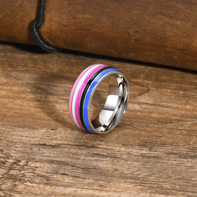 Wholesale Stainless Steel Rainbow Pride Band Ring