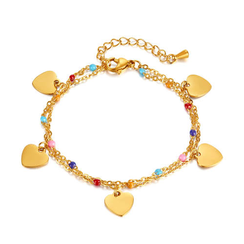 Wholesale Stanless Steel Colorful Bead Bracelet with Heart Tags