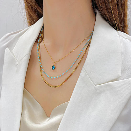 Wholesale Stainless Steel Multi-Layer Water Drop Necklace