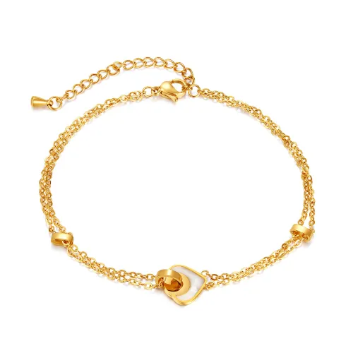 Wholesale Stainless Steel Interlocking Double-Layer Anklets
