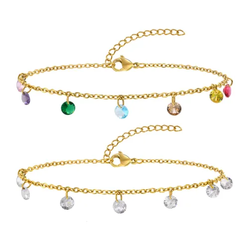 Wholesale Stainless Steel 7 Color Zirconia Anklet