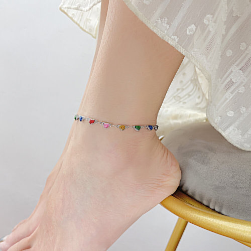 Wholesale Stainless Steel Colorful Heart Link Chain Anklets