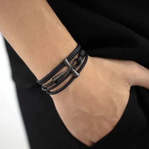 Wholesale Multi-Layer Braided Leather Cross Bracelet