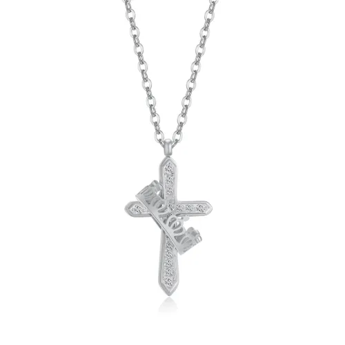 Wholesale Stainless Steel Cross & Crown Pendant Necklace