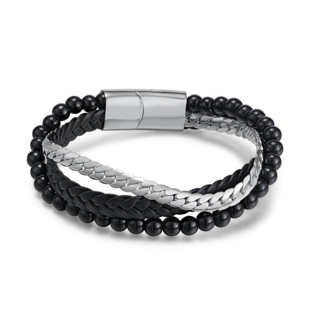 Wholesale Stainless Steel Fashion Mixed Leather Bracelet
